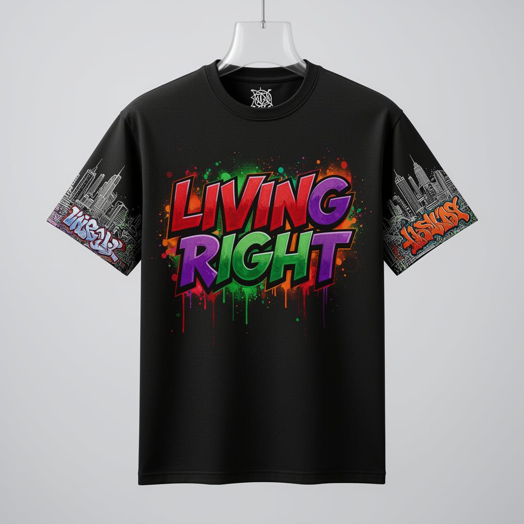 Living Right black graffiti tee