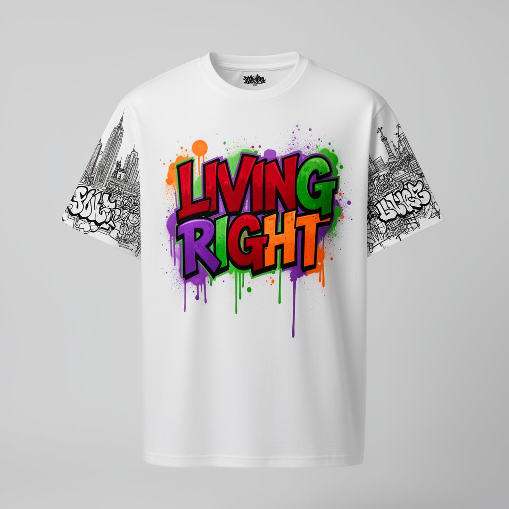 Living Right white graffiti tee